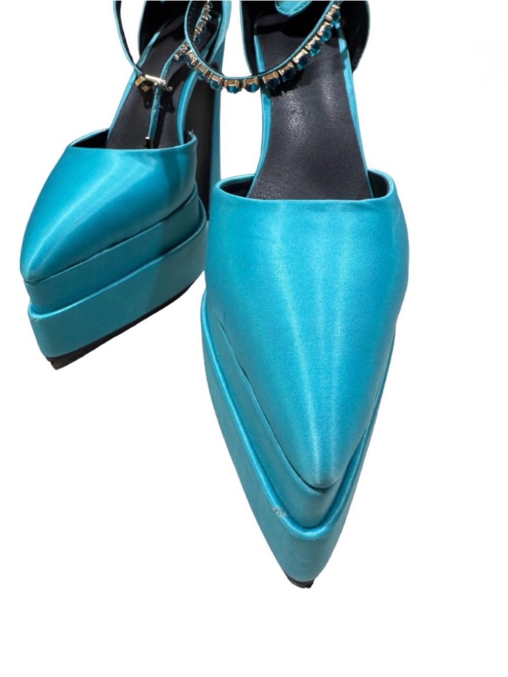 Turquoise Mary Jane Heels Versace like Crane Style - Picture 4 of 8